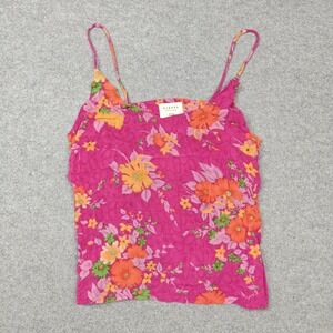 Sissel Edelbo Tank Top Womens S/M Pink Floral Silk Upcycled Sari Cami Boho